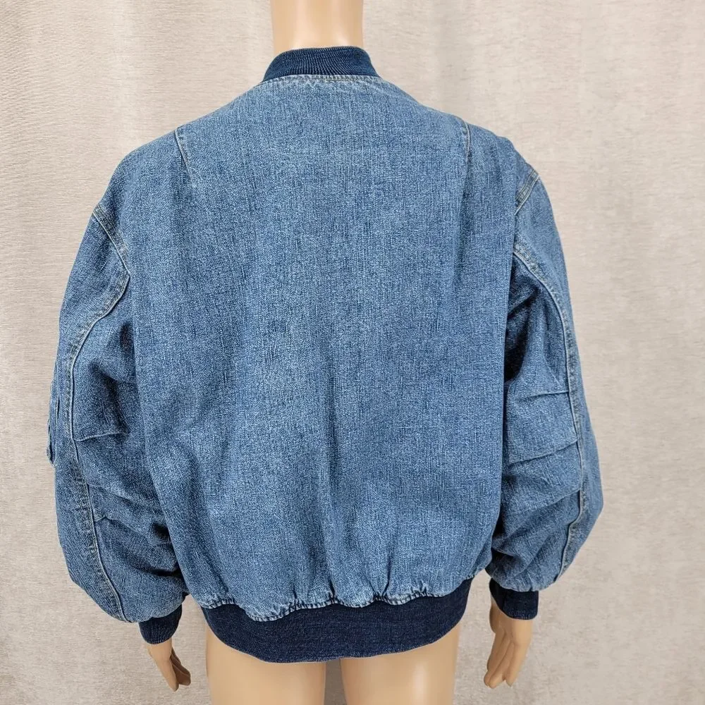 Guess Georges Marciano Vintage 80s Denim Bomber Jacket with Logo Patches RARE
